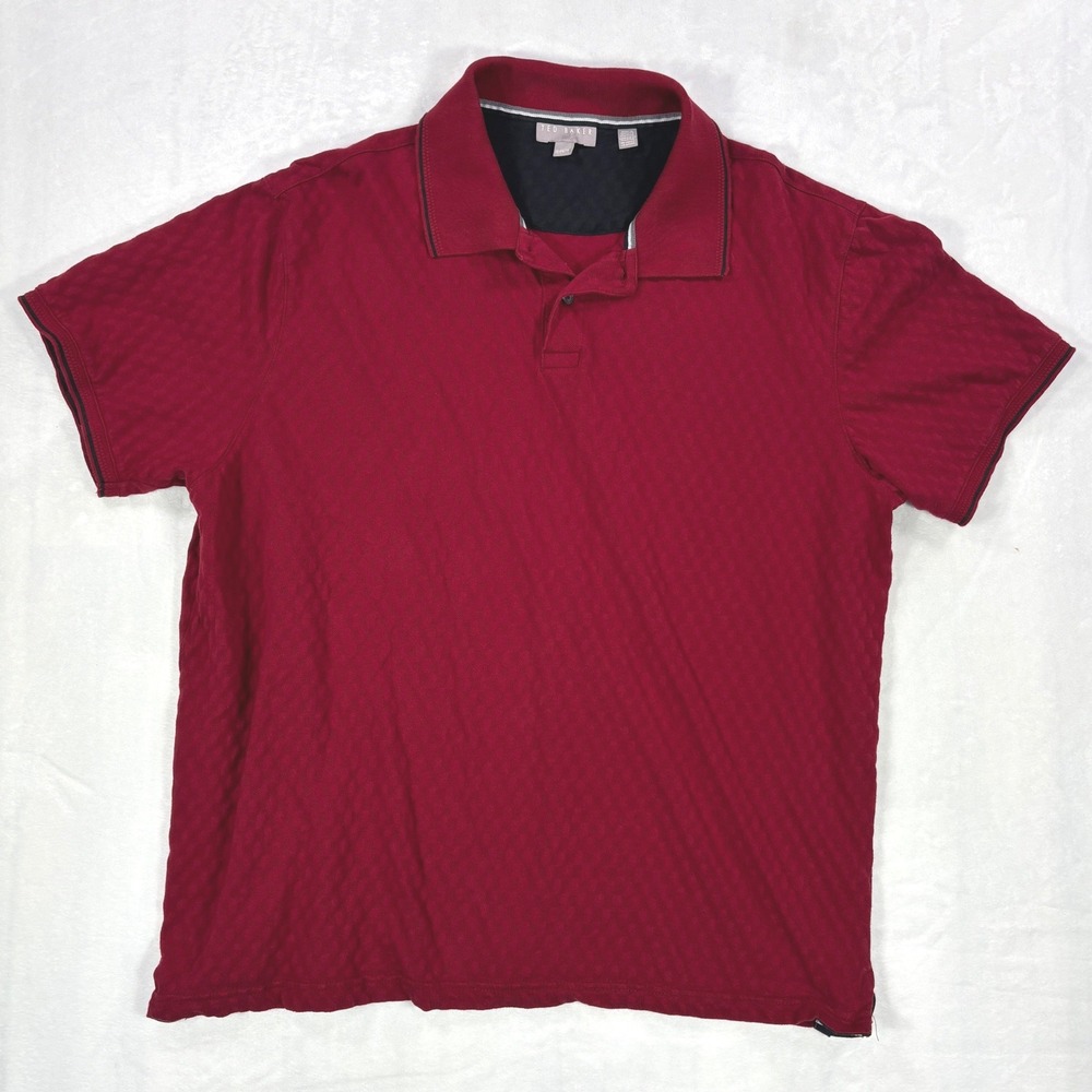 Ted Baker Mens XL Burgundy Red Textured Diamond Pique Cotton Polo Shirt